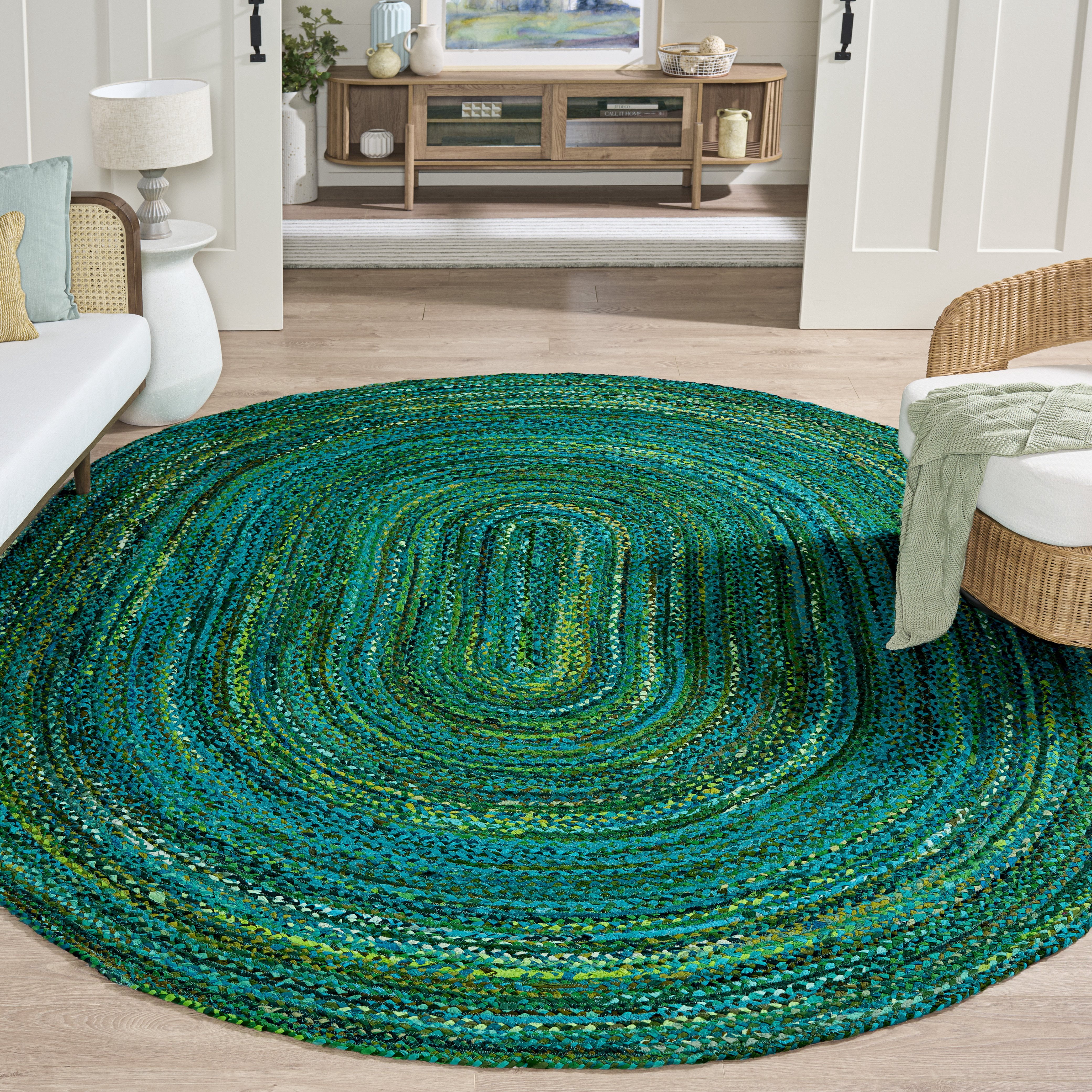 Safavieh Braided Calvin Transitional Cotton Reversible Area Rug, Green, 6' x 8' Oval