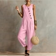 thumbnail image 6 of Vynhevius Women's Scoop Neck Jumpsuit Sleeveless Asymmetric Button Front Pockets Loose Harem One Piece, 6 of 6