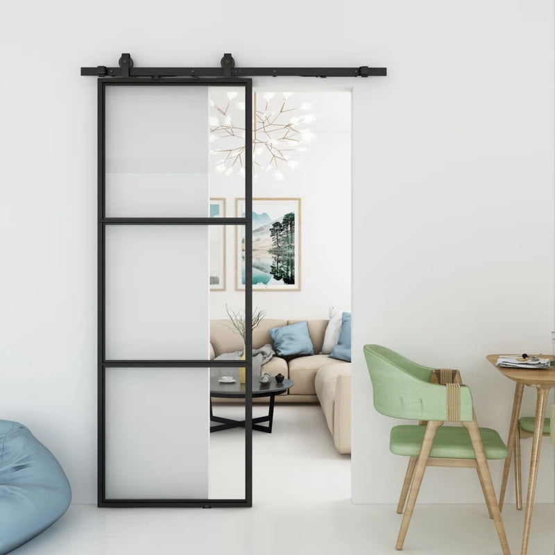 Easy4Home 30"x84" Clear Glass Sliding Barn Door with Track and Hardware Kit