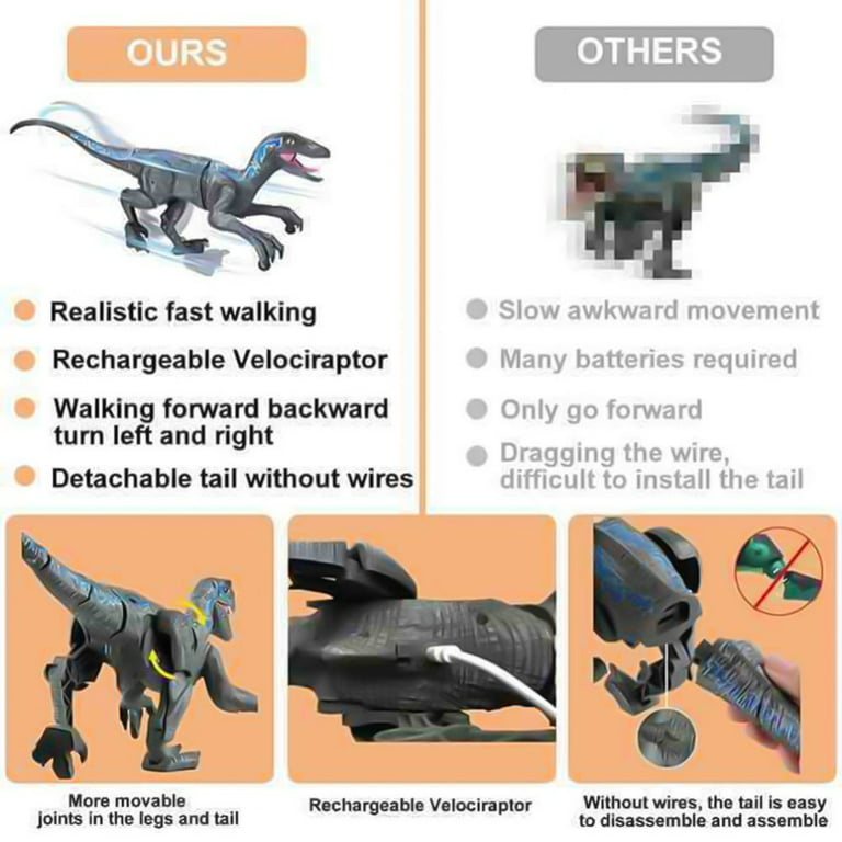 Remote Control Dinosaur with LED Light & Sound RC Dinosaur Toy Rechargeable  2.4Ghz Simulation Realistic Walking Velociraptor
