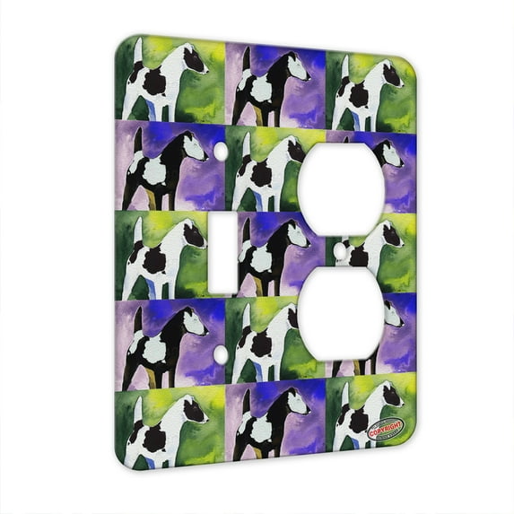KuzmarK™ 2 Gang Single Toggle / Single Duplex Wall Plate - Black Smooth Fox Terrier Abstract Dog Pattern Art by Denise Every
