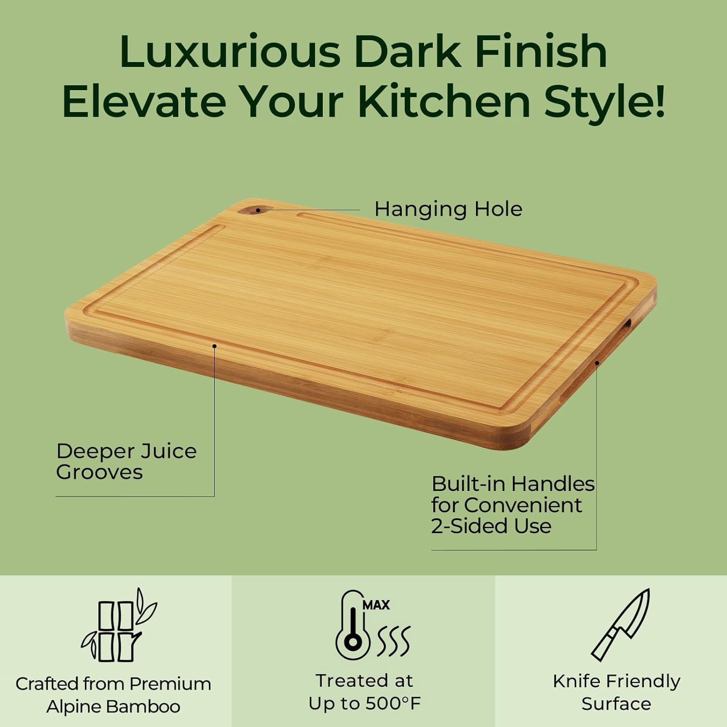Keechee 2-Piece Bamboo Cutting Board Set with Juice Groove, 15"x10" and 12"x8"