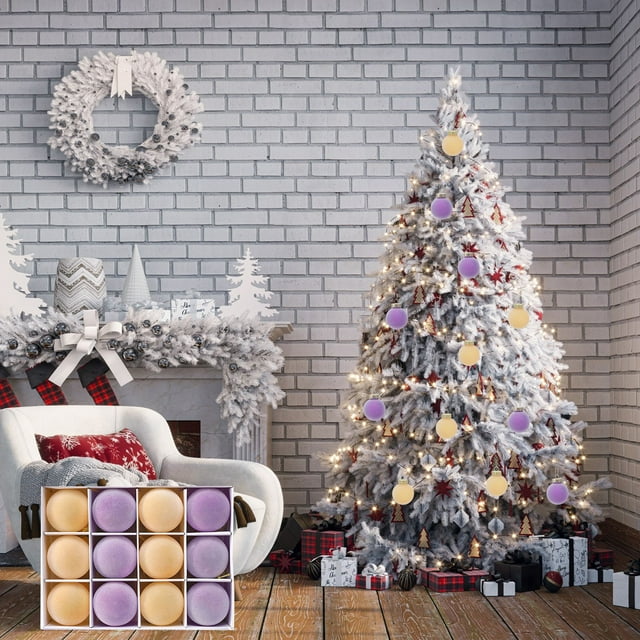 TIMIFIS 12 Pcs Velvet Christmas Balls Christmas Decorations for Xmas Tree Shatterproof Decorative 2.4 Inch Hanging Ball Ornament Decorations for Holiday Party