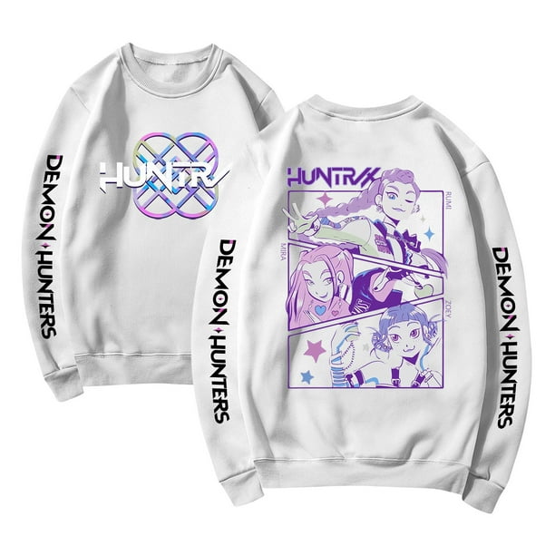 Pop cazadora para niña Demo-n Hunters Round-Neck Sweatshirt,Soft Streetwear Pullover,Cute Long Sleeve Sweatshirt for Fall Winter (White)
