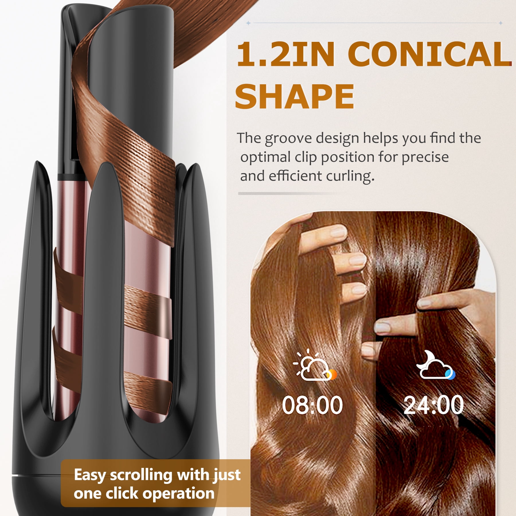 BILITOK Auto Hair Curler, Automatic Curling Iron with 4 Temperature & 3 Timer, Automatic Shut-Off, Anti-Scald, Anti-Tangle Rotating Curling Wand for Hair Styling Black