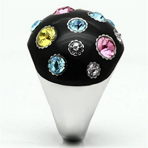 High polished (no plating) Stainless Steel Ring with Top Grade Crystal in Multi Color for Women Multi Color Stone Color Style TK640 Size 10