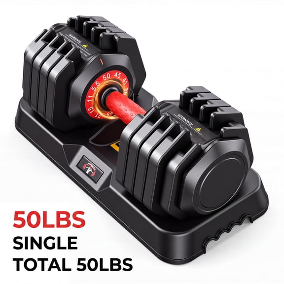 50LBS Adjustable Dumbbell with Storage Tray, Single Hand Weight for Home Gym Strength Training