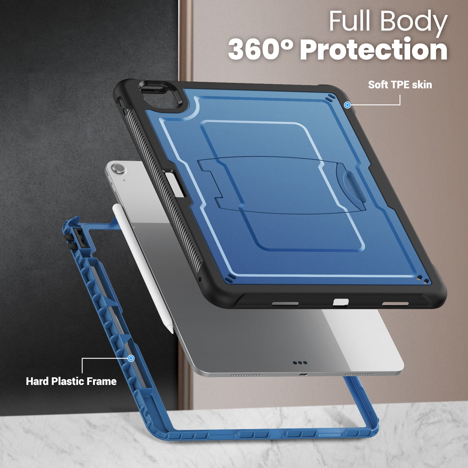 Allytechgroup Case for Apple iPad Air 13 Inch M2 2024 with Pencil Holder/ Support Pencil 2nd Magnetic Attachment Wireless Charging Kickstand Hard PC + Soft TPU Shockproof Stand Rugged Cover, Navyblue