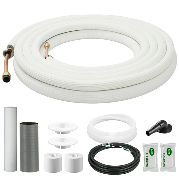 DELLA 10 Ft Mini Split Line Set, Includes 1/4" & 1/2" O.D. Copper Pipes with Flared Nuts and a 3/8" Thick White PE Insulated Coil, Perfect for Mini Split AC and other HVAC Systems