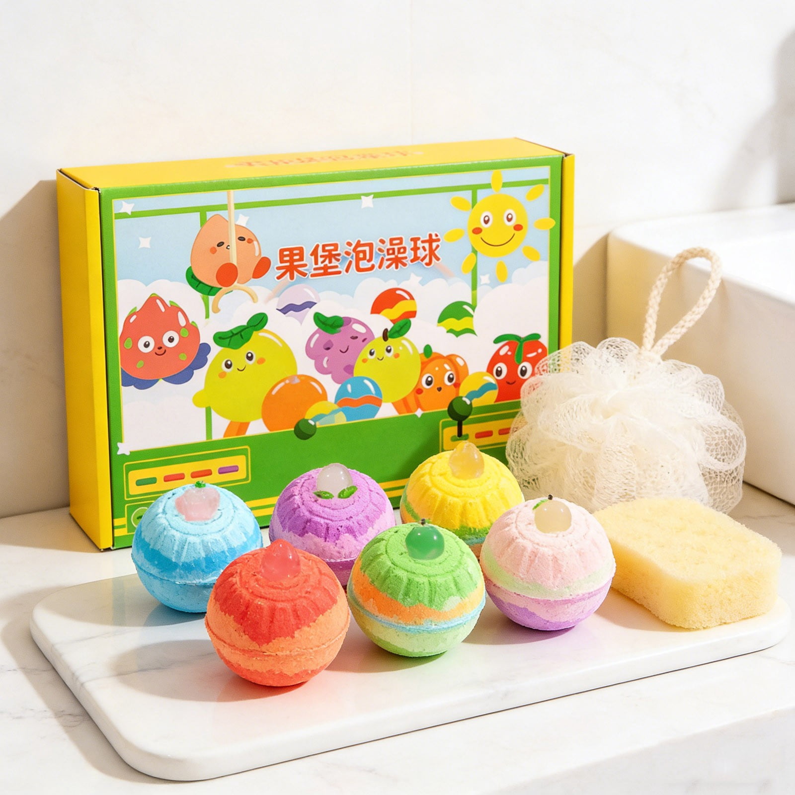 Kieccall 12 Pack Fruit Scent Bath Bomb Fizzy Bubble Balls For Home Spa Bathroom Aromatic Relaxation Body Cleansing Bath Use Gift