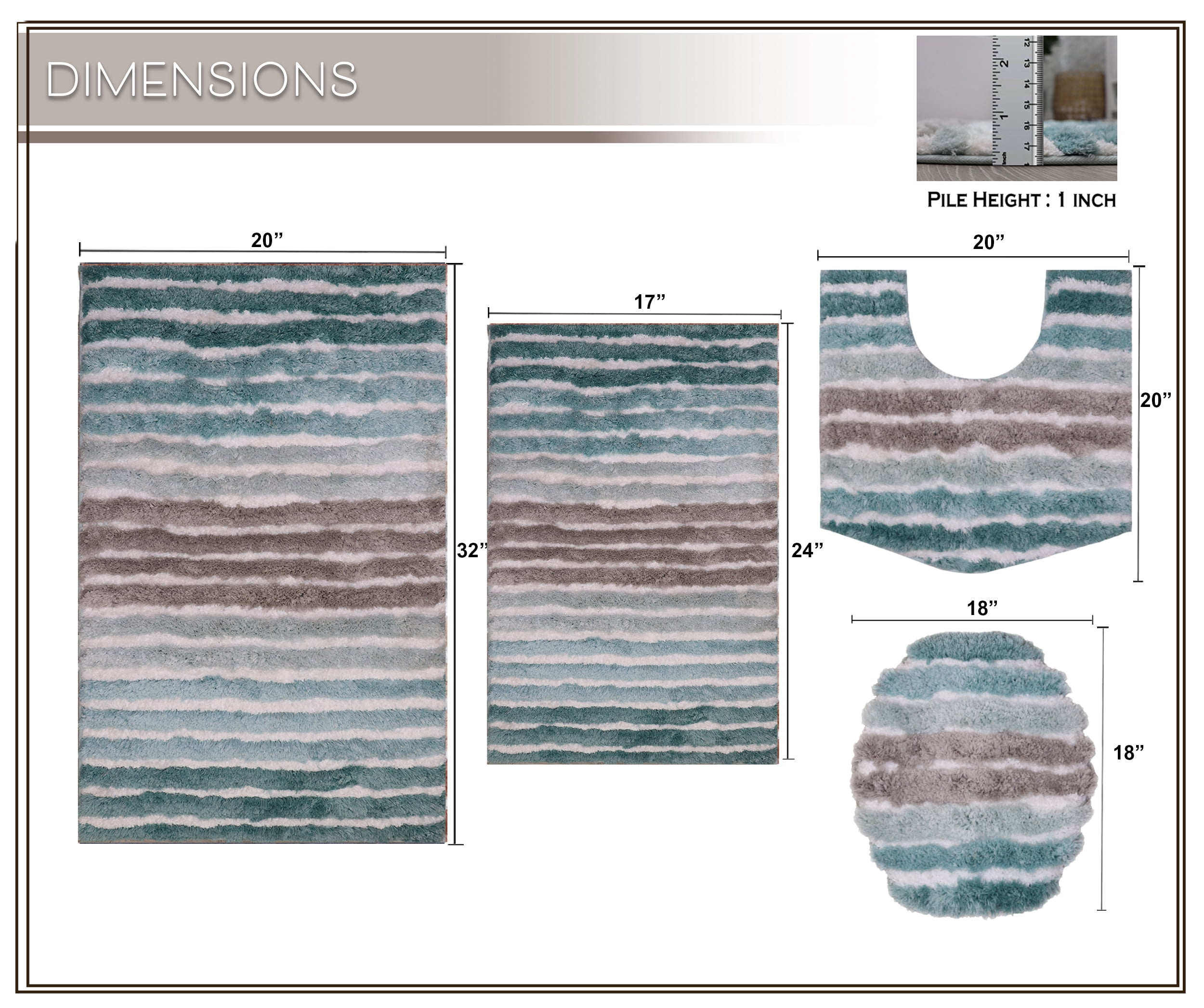 Bathroom Rugs Set of 4, Soft Microfiber Bath Mats, Absorbent & Quick Drying, Non-Slip Rubber Backing, Machine Washable Bathroom Floor Mats for Tub, Shower, Sink – 17x24, 20x32, 20x20, 18x18 Turquoise