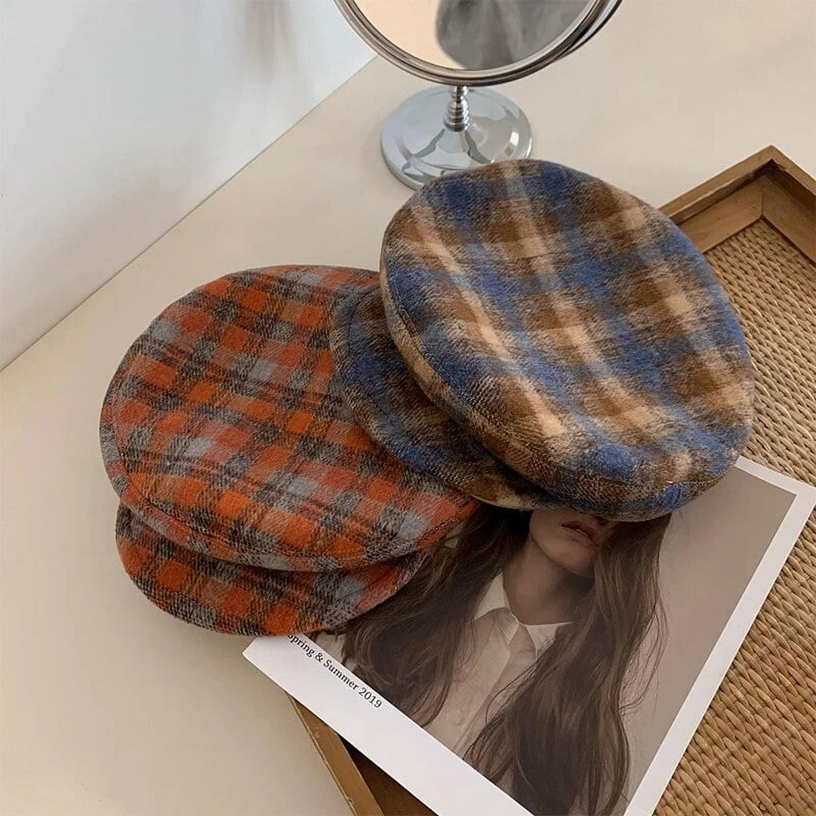 Casual Christmas Plaid Women\'s Beret Sun Hat Adjustable Outdoor Newsboy Hat for Women, Plaid Gray Newsboy Cap, Greek Sailor  main image 3