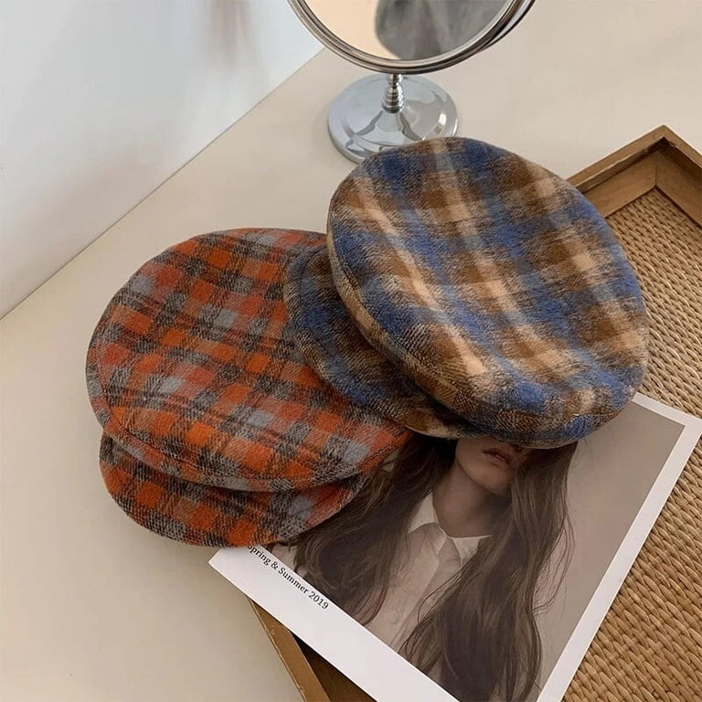 Casual Christmas Plaid Women\'s Beret Sun Hat Adjustable Outdoor Opvise Women Fashion Winter Beret Plaid Print Contrast Color  main image 4