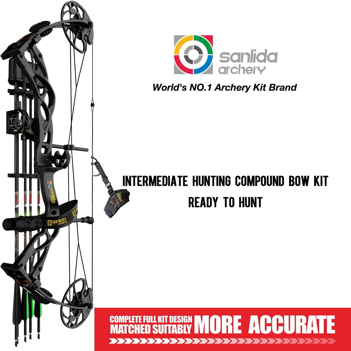 Sanlida Dragon X9 Ready to Hunt Compound Bow Package for Adults, Archery Compound Bow and Arrow Set, 0-70 Lbs Draw Weight, No Bow Press Needed, Limited Life-time Warranty (Black)