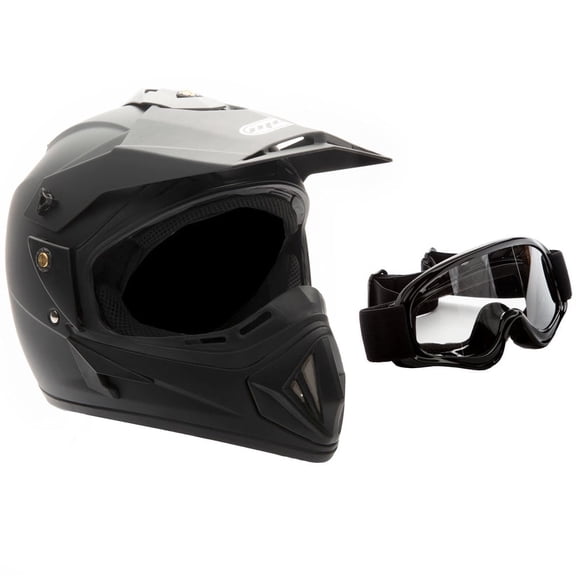 MMG Motorcycle Off-Road Helmet MX ATV Dirt Bike Matte Black with Goggles (Large) Model 30