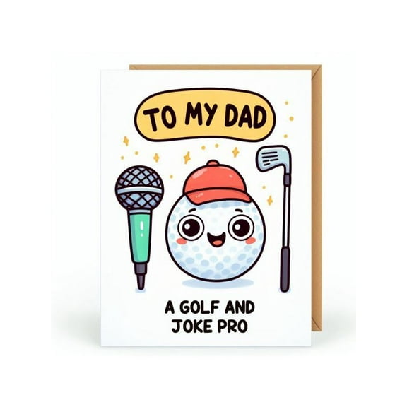 Funny Golf-Themed Father's Day Card for Dad – "A Golf and Joke Pro" Design – Cute Golf Ball Character – Blank Inside for Personal Messages