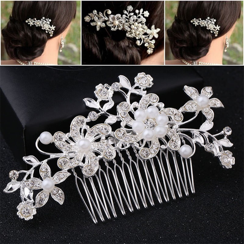 3pcs Fashion Flower Hair Pins Pearls Rhinestone Fairy Hairpin for Wedding Party 