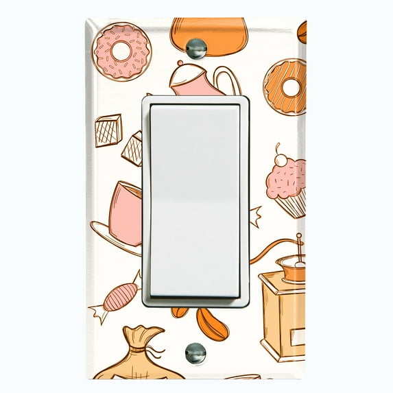 Metal Light Switch Wall Plate Outlet Cover (Coffee Espresso Mocha Bean Pot Sweet Dessert Treat White - Single Rocker)