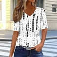 thumbnail image 2 of Summer Tops for Women V Neck Striped T Shirts Colorblock Trendy Casual Short Sleeve Base Graphic Tees Plus Size (2XL, White), 2 of 7