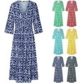 thumbnail image 5 of Casual Print V-Neck Long Dress, 2024 Dress Plus Size Summer Floral Dress, 3/4 Sleeve Flowy Dresses for Women, 5 of 7