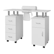 Nail Table Station for Nail Tech with Electric Downdraft Vent & Locking Castors & Wrist Cushion, Beauty Salon Resistant with Drawers & Cabinet Home Manicure Table Nail Desk for Spa Beauty Salon