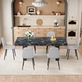thumbnail image 2 of 7 Piece Modern Dining Table Set, 79" Luxurious Marble Pattern Dining Table with 6 Padded Dining Chairs and Curved Backrest for Kitchen, Light Gray, 2 of 8