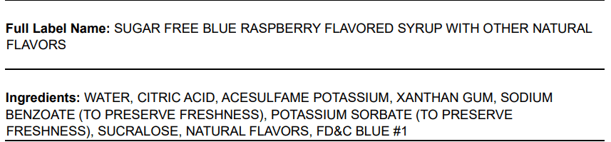 Torani Sugar Free Blue Raspberry Flavouring Syrup, 1 Liter + Gold Pump
