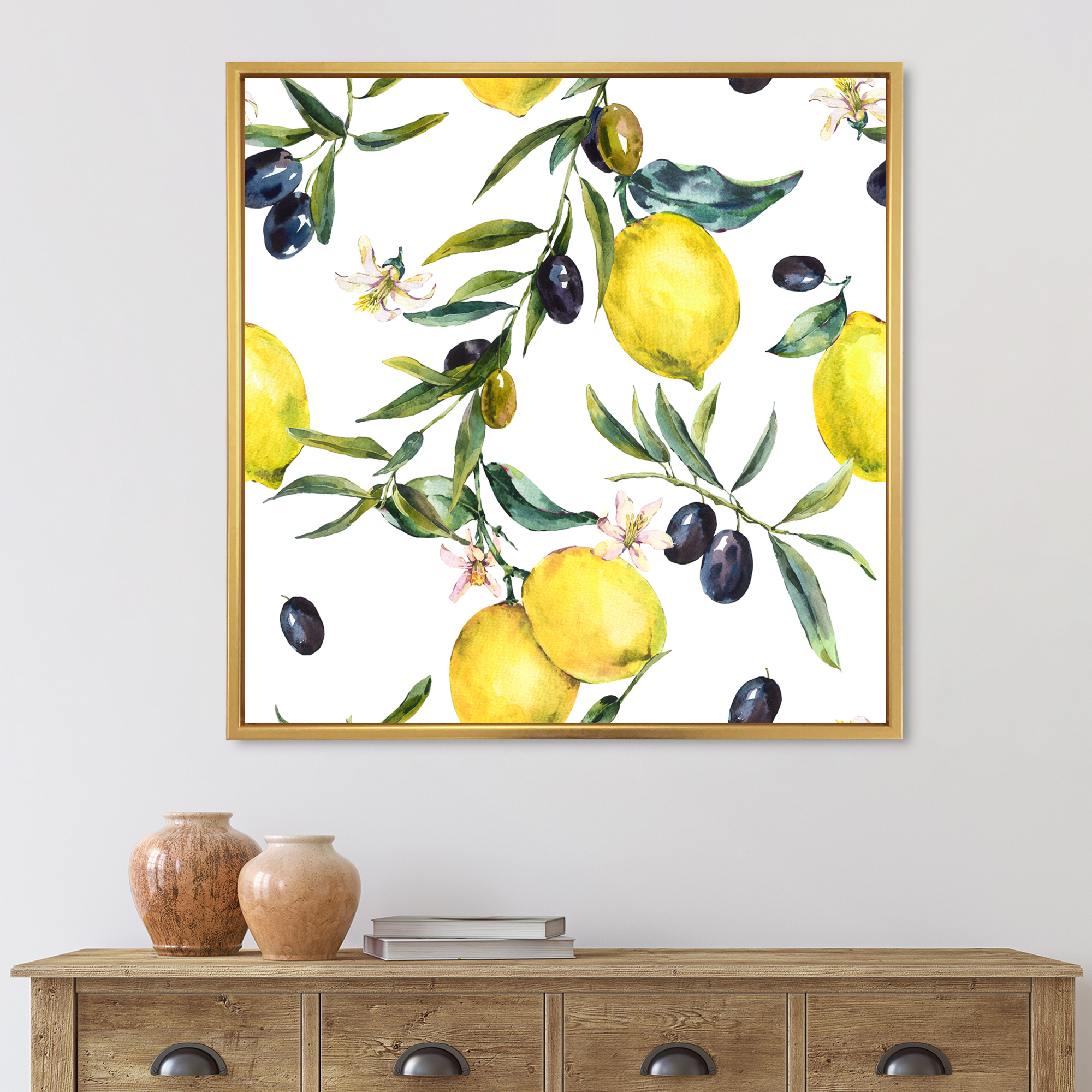 Designart 'Olive and Lemon Branches II' Tropical Framed Canvas Wall Art Print