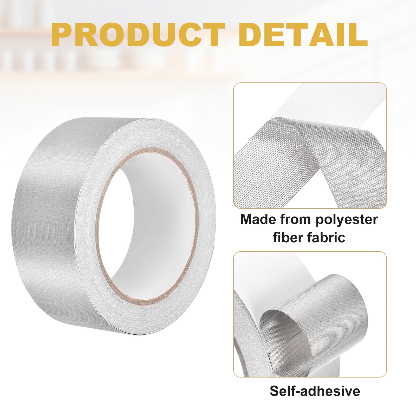 Uxcell Faraday Fabric Tape (1.8" x 65 ft x 0.1mm) Double Conductive High Temp Cloth Tape for Electrical Connection EMI Shielding Wire Harness Wrap ESD Grounding Display Repair