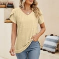 thumbnail image 2 of Fashion Womens Casual Solid Color V Neck Short Sleeve Tops Loose Blouses, 2 of 9