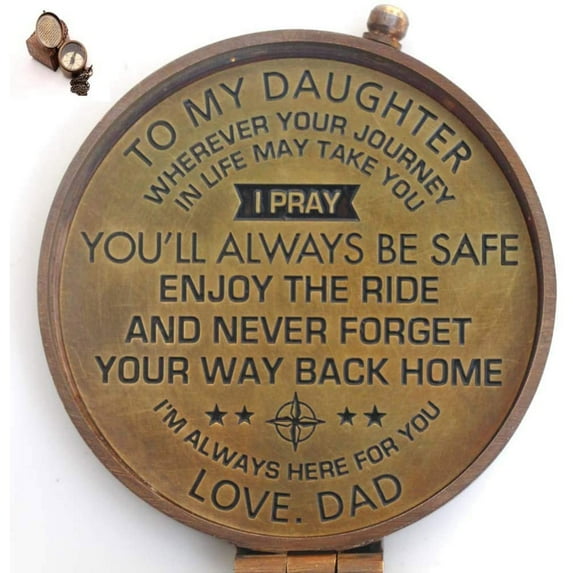 Rii Brand Brass Antique Color Engraved Compass to Daughter with Case