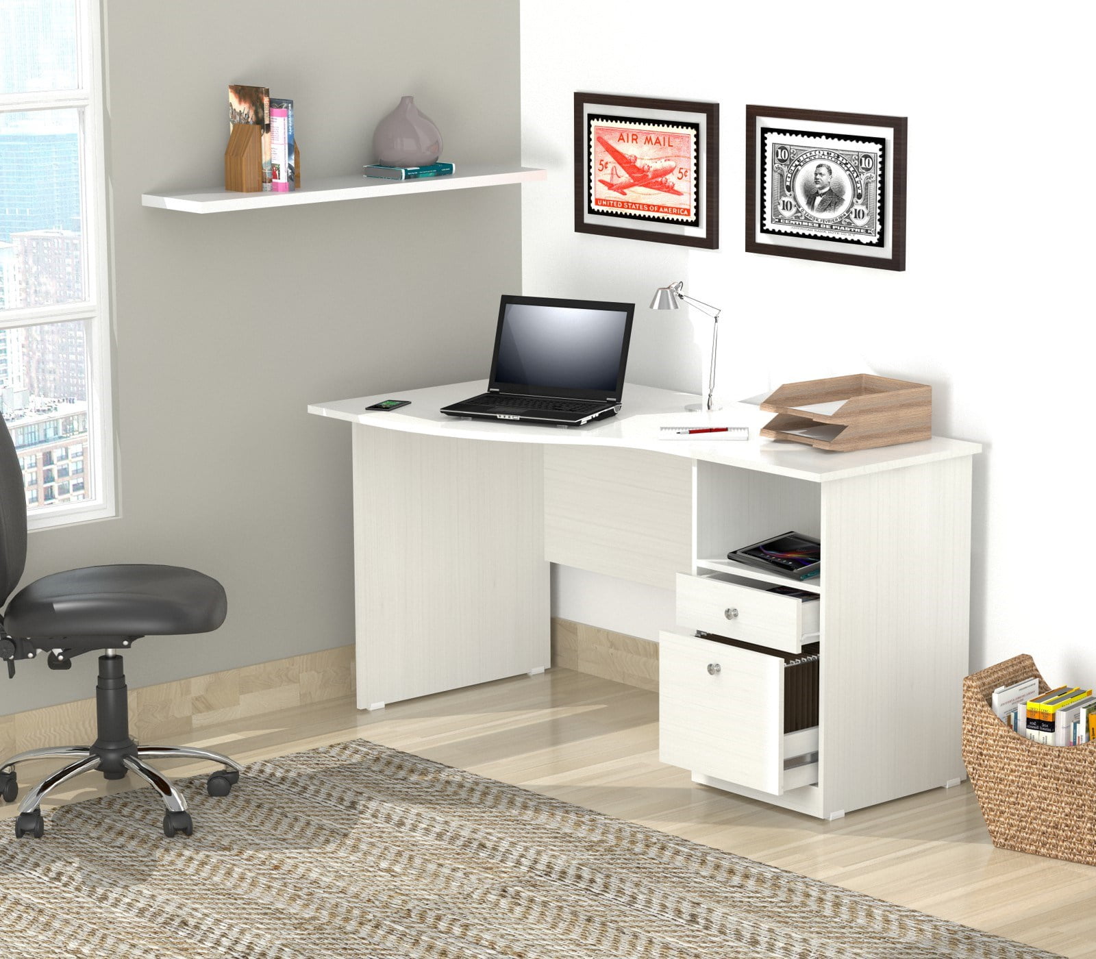 29.5" White Melamine and Engineered Wood Curved Top Desk