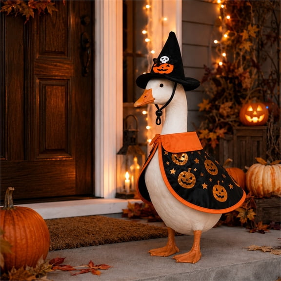 Boovnll Halloween Decorations Porch Bird Outfit Set – Funny Goose Costume with Witch Hat for Outdoor Yard Decor, Garden Patio Holiday Party Decoration
