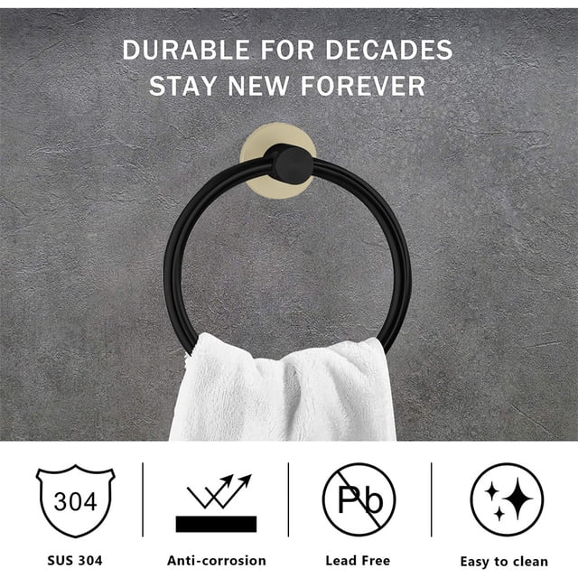 Towel Holder Stainless Steel Practical Fixing Rings Hanging Rack Exquisite Convenient Hanger Stand for Home Bathroom Kitchen Use Black gold