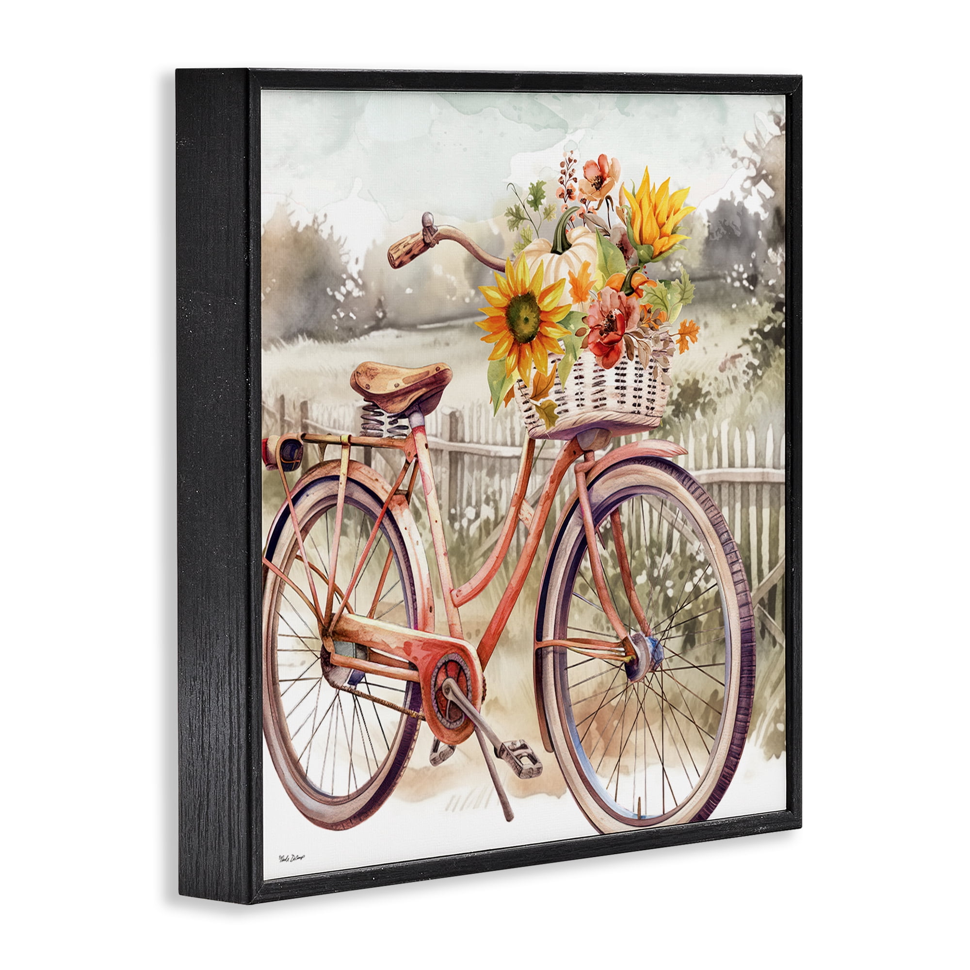 Stupell Industries Autumn Floral Bicycle Botanical & Floral Painting Black Framed Art Prints Wall Art, 24 x 24