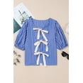 thumbnail image 5 of Women's Blue Stripe Tied Front Puff Short Sleeve Blouse - Playful & Feminine | [ZhiHiMeRi] | (US 12-14)L, 5 of 10