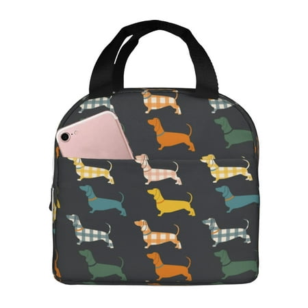 Insulated Lunch Bag for Women Men - Squre Dachshund Dog Puppy Leakproof Cooler Lunch Box for Women Men  Lunch Tote Bags for Work School Picnic Travel