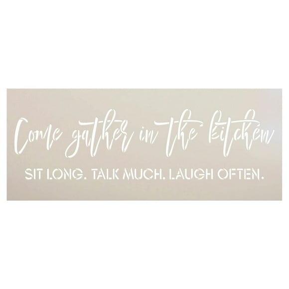 Rustic Farmhouse Kitchen Decor Script Stencil - Gather in The Kitchen | Craft DIY | Paint Wood, Canvas or Fabric | Size: 13.5 x 5.5 inches