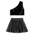 thumbnail image 3 of TiaoBug Kids Girls Hip Hop Jazz Dance Outfits One Shoulder Crop Top Mini Skirt Set, 3 of 7
