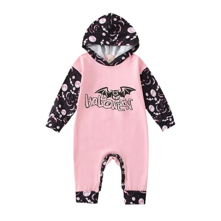 

Bagilaanoe Newborn Baby Girl Boy Halloween Rompers Pumpkin / Bat Print Long Sleeve Hooded Jumpsuit 3M 6M 9M 12M 18M Infant One Piece Bodysuit