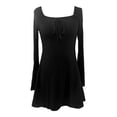 thumbnail image 5 of DHFJKG Womens Ribbed Mini Dress Square Neck Long Sleeve Party Wear Cute Y2K Clothes Slim Fit Solid Color Date Comfort Dresses, 5 of 6