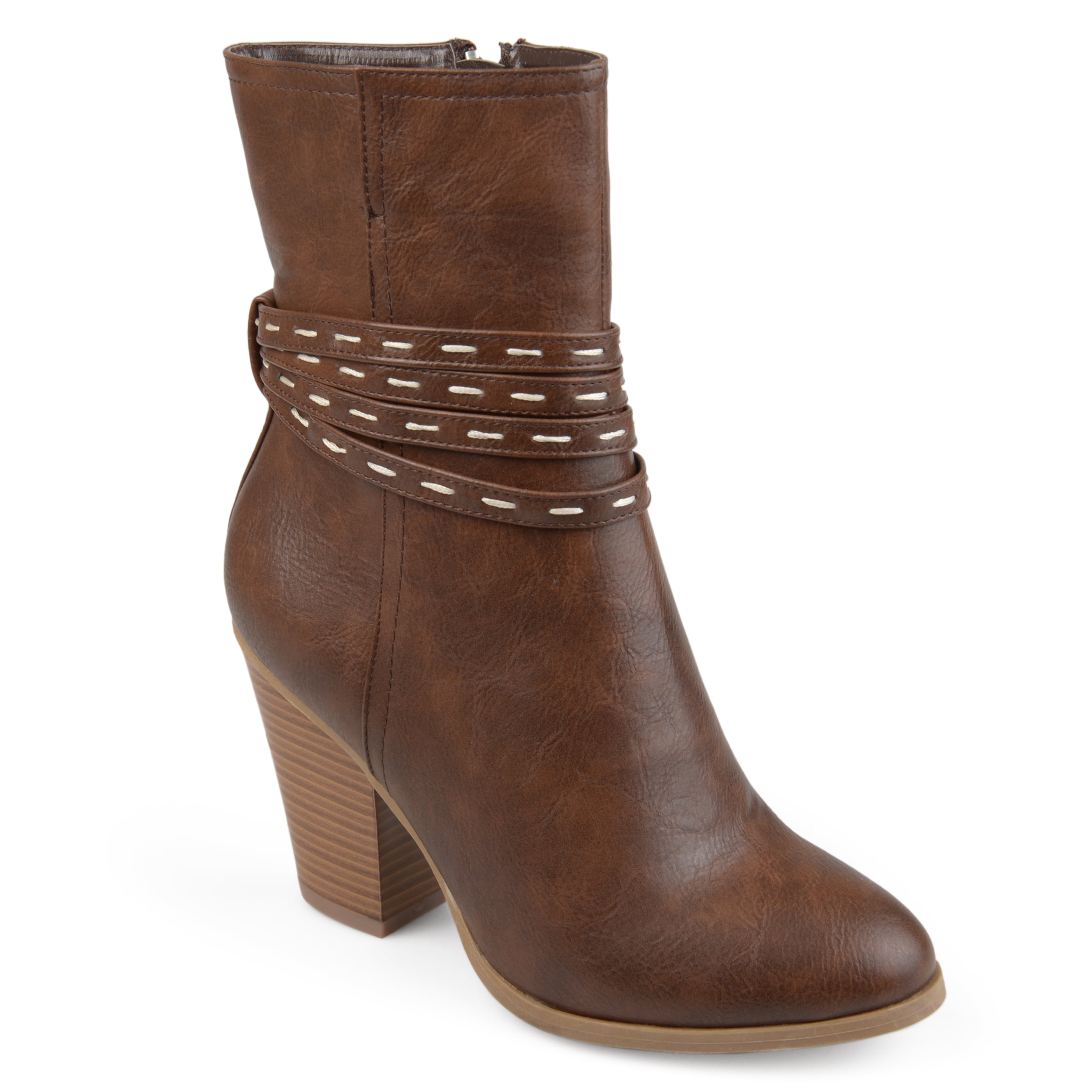 stacked heel leather booties