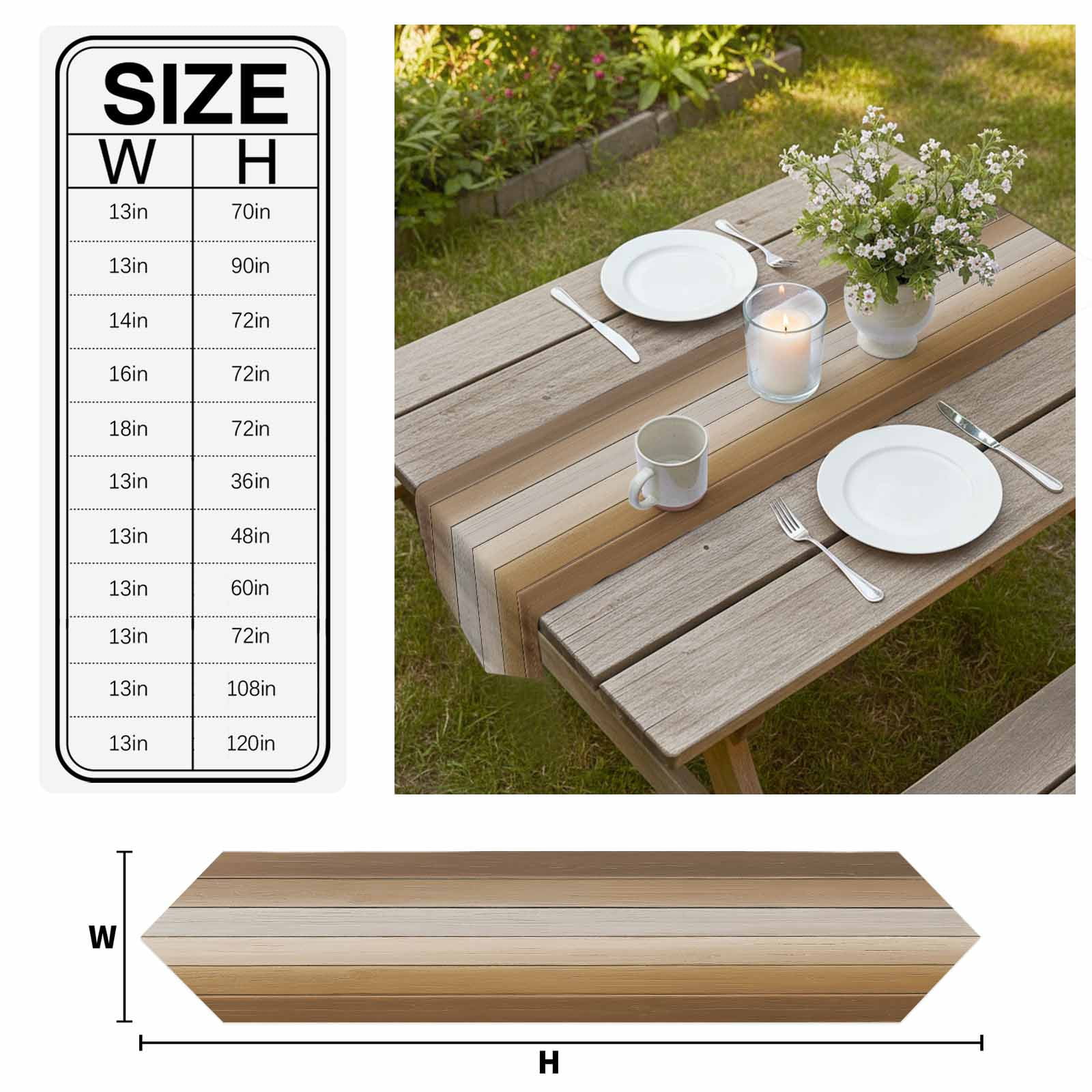 Brown Ombre Table Runner Linen Burlap Table Runner 72 Inches Long Vintage Country Wooden Dresser Scarves for Kitchen Island Coffee Dining Room Party Wedding Banquet Holiday Decoration 16"x72"