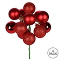 thumbnail image 2 of Vickerman 12" Plastic Ball Ornament Christmas Picks in Red (Set of 4), 2 of 2