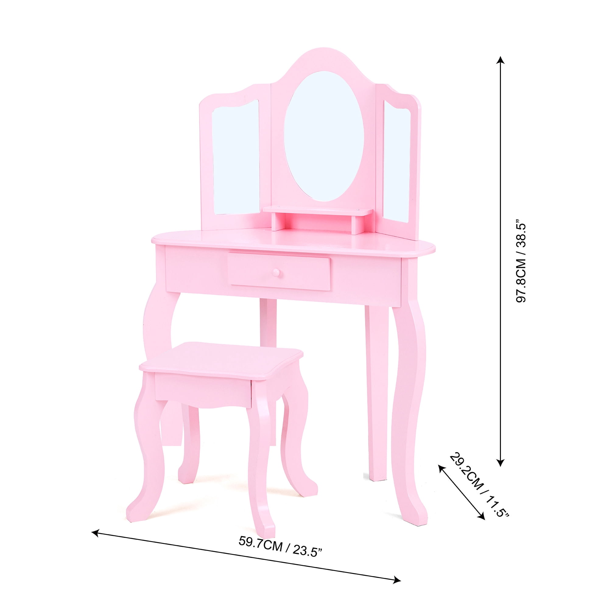Teamson Kids Alessandra Kids Corner Vanity Table & Stool, Pink