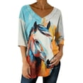 thumbnail image 2 of Xdegoge T Shirt for Women V Neck Half Sleeve Casual Western Everyday Wear Loose Fit Abstract Horse Animal Graphic Print Lightweight Flowy Soft Breathable Summer Spring Tops, 2 of 5