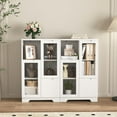 thumbnail image 4 of imerelez Wooden Floor Cabinet with 2 Glass Doors and Storage Space for Living Room, Bathroom, Entryway (White), 4 of 7