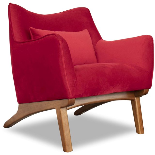 Fauteuil d'Appoint en Velours Rouge Style Mobilier Mid-Century Modern
