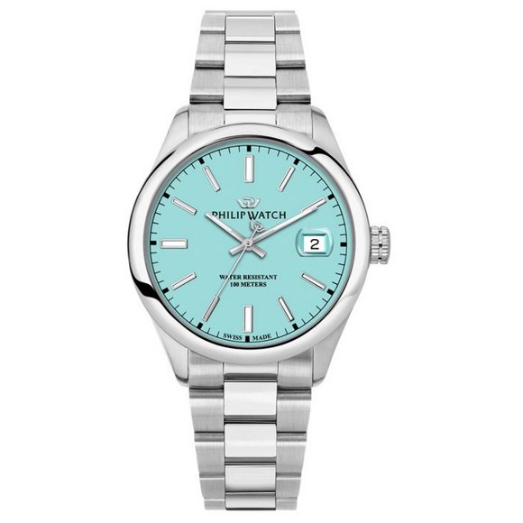 Philip Watch Swiss Made Caribe Urban Stainless Steel Turquoise Dial Quartz R8253597642 100M Men's Watch