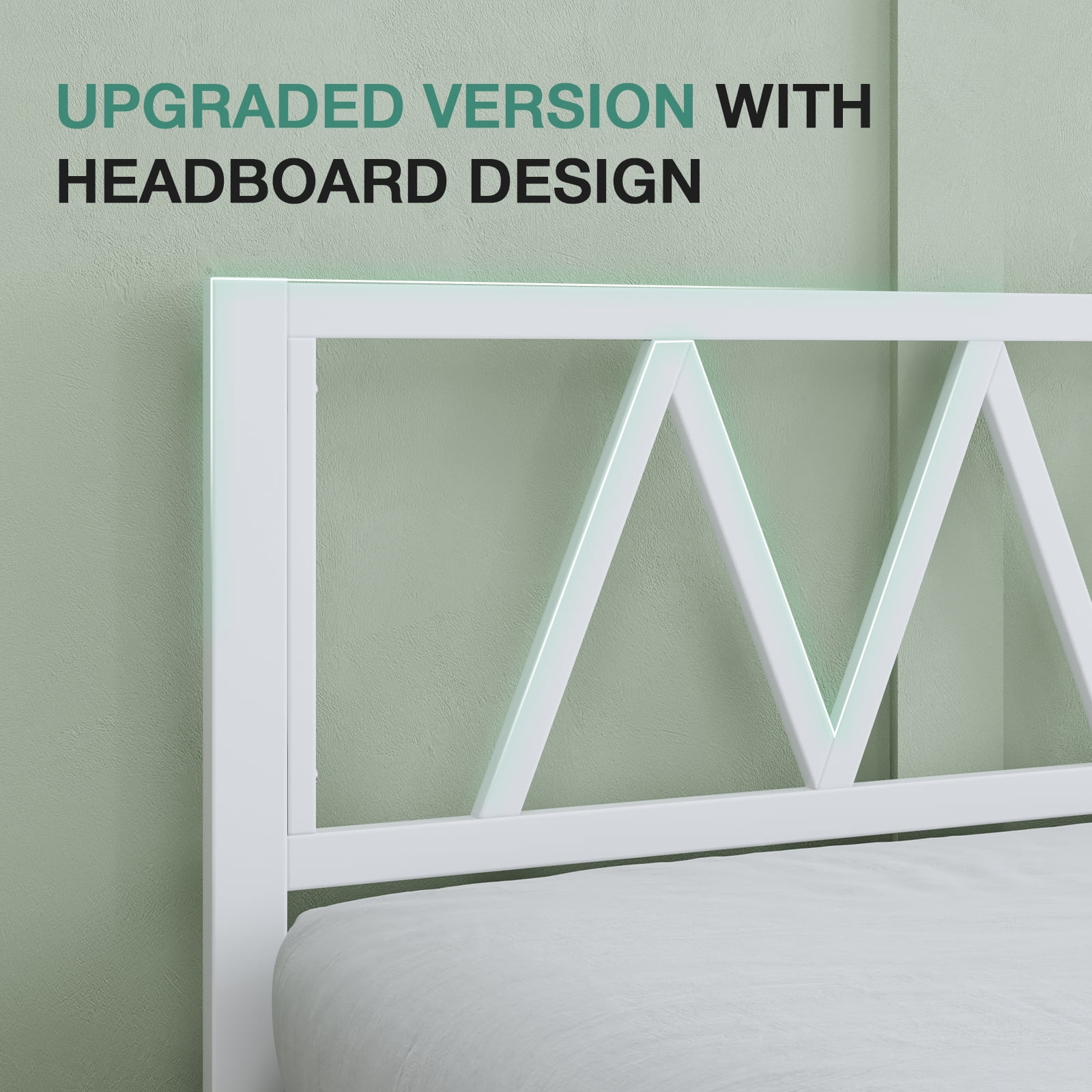 Novilla 14 Inch King Size Bed Frame With Headboard, White Metal Platform Bed Frame, King Bed Frame No Box Spring Needed, Easy Assembly, Strong Wood Slats Support